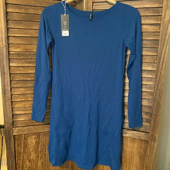 Yala Mia Long Sleeve A-line Bamboo Dress Lapis with Pockets - Picture 3 of 4